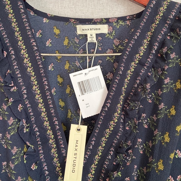 MAX STUDIO DARK BLUE,PUFF SLEEVE SMOCKED
EMPIRE WAIST DRESS. Size M - Picture 12 of 15